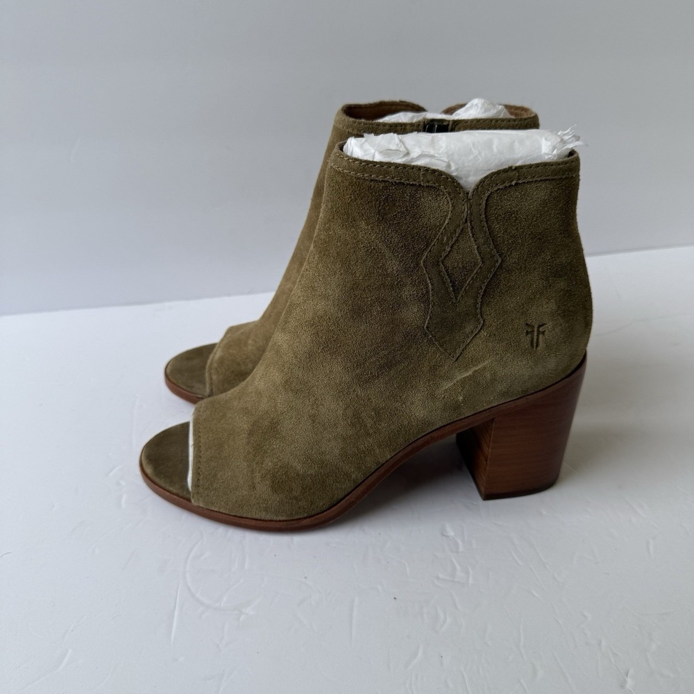 Frye Danica Women's Size 9M Peep Toe Ankle Booties Sand Suede Block Heel Shoes - Picture 2 of 8